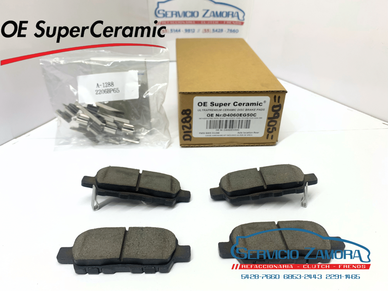 BALATA TRASERA OE SUPERERAMIC, ALTIMA, JUKE & JUKE NISMO, LEAF ELÉCTRICO, MAXIMA, MURANO, QUEST, ROUGE, SENTRA, 350 Z, G35 SEDAN SPORT, Q50 & Q70, SIMILAR D905, D1393, D1415 Y D1626, OCD1288